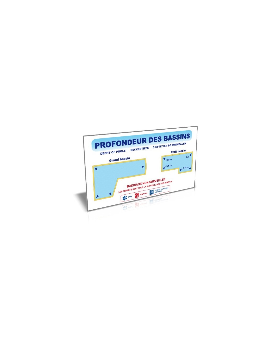 Panneau Adhésif Profondeur Des Bassins 300x210mm - Signalétique Piscine Obligatoire | Norme ISO 7010